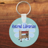 gepensioneerd Librarian Book Cart Design Sleutelhanger (Voorkant)