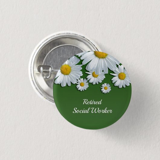 Gepensioneerd maatschappelijk werker, bloemschikke ronde button 3,2 cm (Voorkant /achterkant)