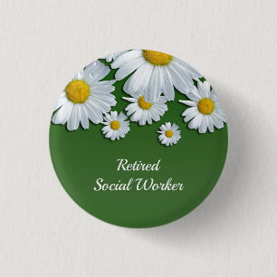 Gepensioneerd maatschappelijk werker, bloemschikke ronde button 3,2 cm