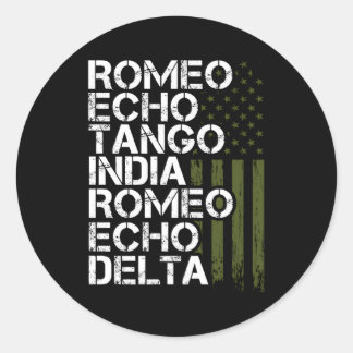 Gepensioneerd militair fonetisch alfabet Retiret Ronde Sticker
