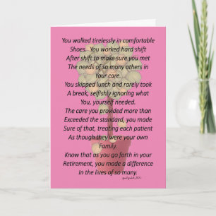 Gepensioneerd verpleegster gedicht roze kaart