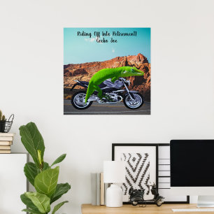 Gepensioneerd Wegrijden Aangepaste Gecko Motorfiet Poster