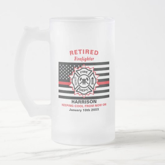 Gepensioneerde brandweerman Thin Red Line Funny Ge Matglas Bierpul (Links)