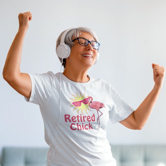 Gepensioneerde Chick Flamingo Happy Sun Face T-shirt