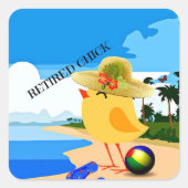 Gepensioneerde Chick... op het strand, Vierkante Sticker (Voorkant)