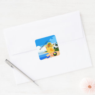 Gepensioneerde Chick... op het strand, Vierkante Sticker