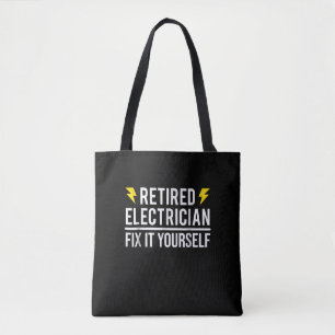 Gepensioneerde elektricien repareren het zelf grap draagtas