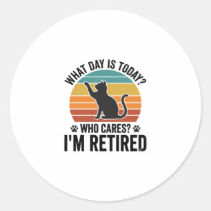 Gepensioneerde Kat Vintage Zonsondergang Grappige Ronde Sticker