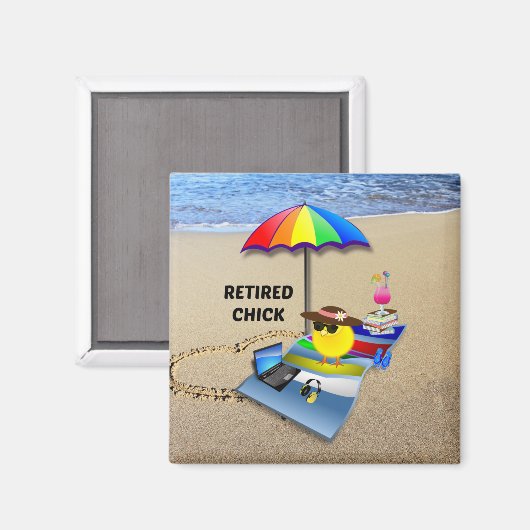 Gepensioneerde kip op het strand, schattig en kleu magneet (Voorkant / Achterkant)