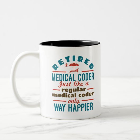 Gepensioneerde medische coder Funny Retirement Hap Tweekleurige Koffiemok (Links)