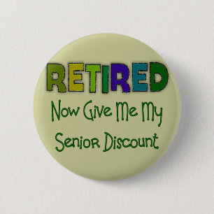 Gepensioneerde SENIOR KORTING Ronde Button 5,7 Cm