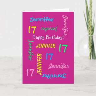 Gepersonaliseerd 17e Birthday Wenskaart, warm roze Kaart