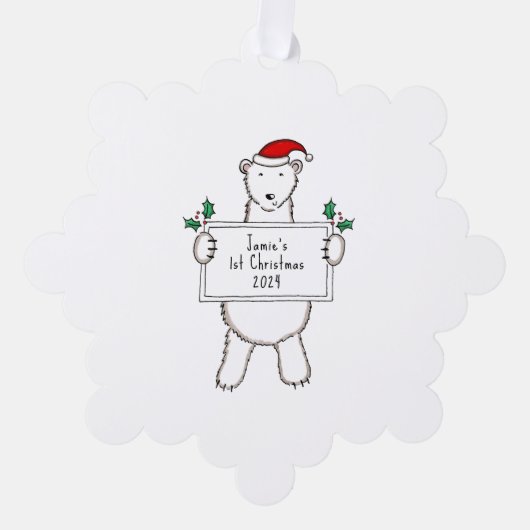 Gepersonaliseerd 1e kerst Polar Beer Ornament Kaart (Voorkant)