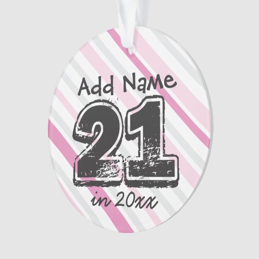 Gepersonaliseerd 21e Birthday roze Ornament (voorkant)
