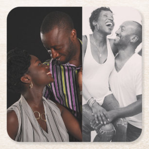 Gepersonaliseerd 2 foto dubbelzijdig vierkante kartonnen onderzetter