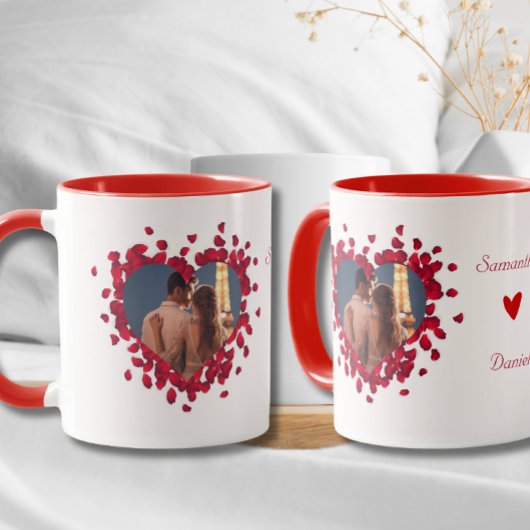 Gepersonaliseerd 2 Foto's Collage Mok Hart Roos Pe