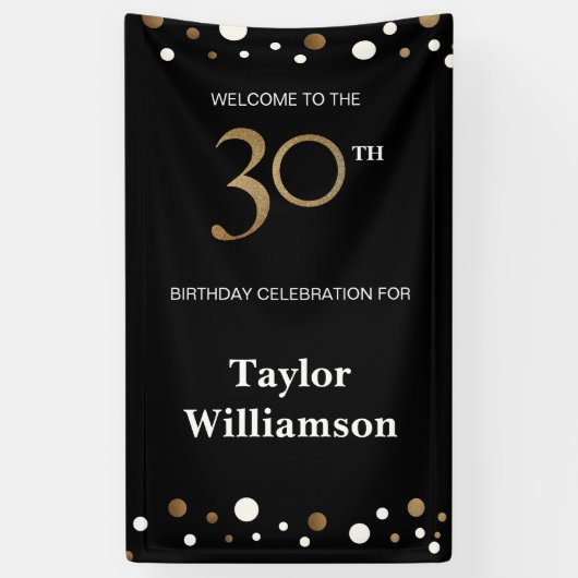 Gepersonaliseerd 30e verjaardag Gold en zwart conf Spandoek (Verticaal)