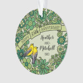 Gepersonaliseerd 35e Jubileum, geJade Floral Birds Ornament (voorkant)