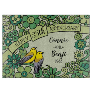 Gepersonaliseerd 35e Jubileum, geJade Floral Birds Snijplank