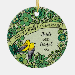Gepersonaliseerd 35ste Jubileum, de BloemenVogels Keramisch Ornament