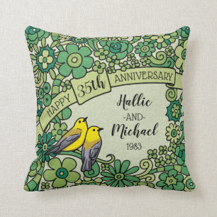Gepersonaliseerd 35ste Jubileum, de BloemenVogels Kussen