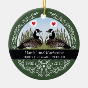Gepersonaliseerd 35th Wedding Jubileum, ganzen Keramisch Ornament