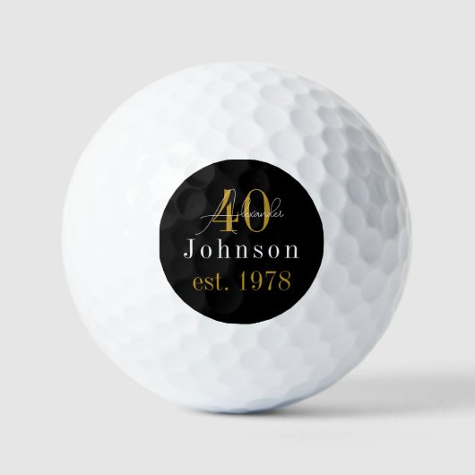 Gepersonaliseerd 40e verjaardag zwart goud golfballen (Voorkant)