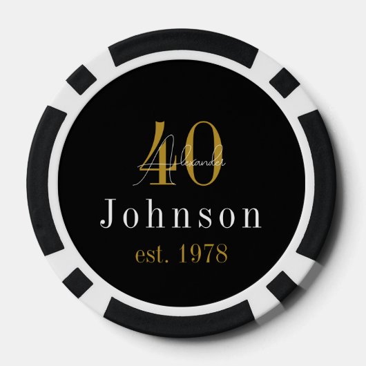 Gepersonaliseerd 40e verjaardag zwart goud poker chips (Achterkant)