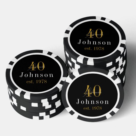 Gepersonaliseerd 40e verjaardag zwart goud poker chips (Opstapeling)