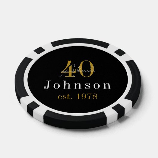 Gepersonaliseerd 40e verjaardag zwart goud poker chips (Enkel)
