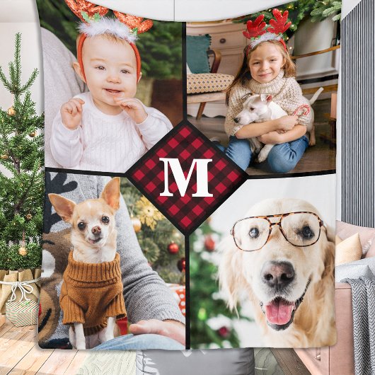 Gepersonaliseerd 4 Foto Red Buffalo speldenmonogra Fleece Deken