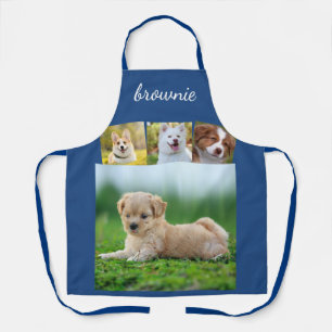 Gepersonaliseerd 4-foto wit blauw collage script schort