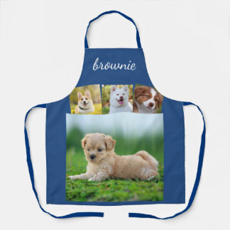 Gepersonaliseerd 4-foto wit blauw collage script schort