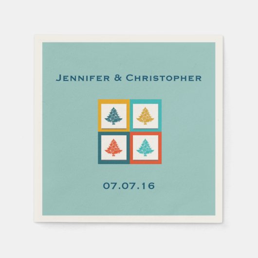 Gepersonaliseerd 4 kerstbomen Retro Design Wedding Servetten (Voorkant)
