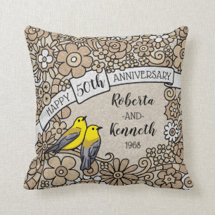 Gepersonaliseerd 50e Jubileum, gouden vogelsoorten Kussen