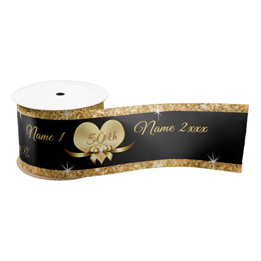 Gepersonaliseerd 50e Jubileum lint, zwart, goud Lint (Spoel)