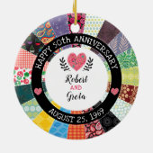 Gepersonaliseerd 50e Jubileum, patchwork Quilt Keramisch Ornament (Achterkant)