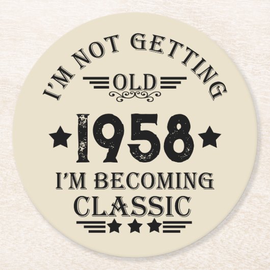 Gepersonaliseerd 65ste verjaardagsfeest ronde kartonnen onderzetter (Voorkant)