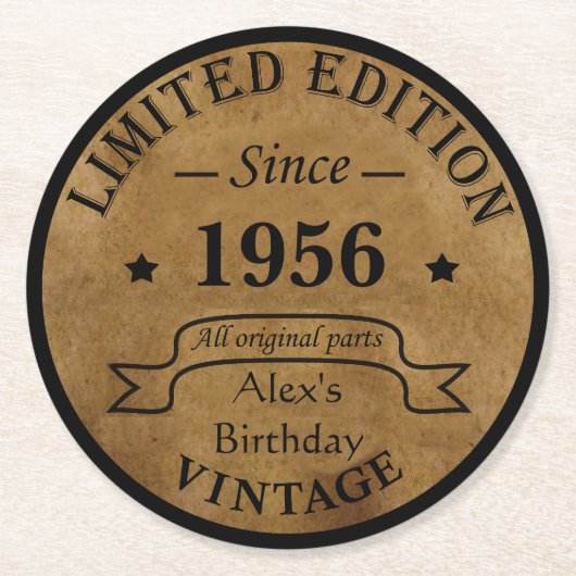 Gepersonaliseerd 65ste verjaardagsfeest ronde kartonnen onderzetter (Voorkant)