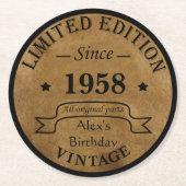 Gepersonaliseerd 65ste verjaardagsfeest ronde kartonnen onderzetter (Voorkant)