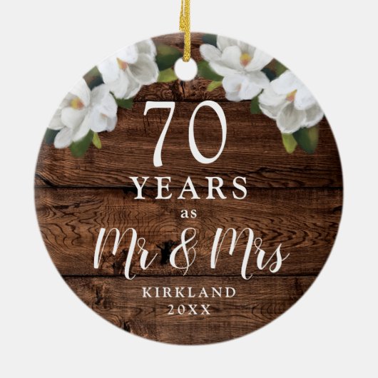 Gepersonaliseerd 70 jaar bruiloft Jubileum Platinu Keramisch Ornament (Achterkant)