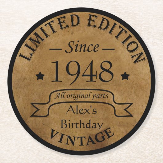 Gepersonaliseerd 75e verjaardagsfeest ronde kartonnen onderzetter (Voorkant)