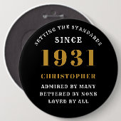 Gepersonaliseerd 90e verjaardag 1931 Elegant Black Ronde Button 6,0 Cm (Voorkant /achterkant)