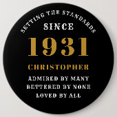 Gepersonaliseerd 90e verjaardag 1931 Elegant Black Ronde Button 6,0 Cm (Voorkant)