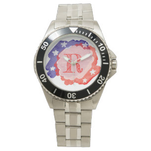 Gepersonaliseerd Aangepast Initiaal USA Patriottis Horloge