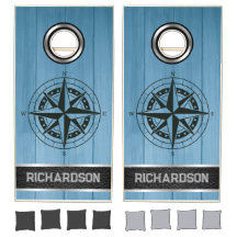 Gepersonaliseerd Aangepast Kompas op Blauw Hout, Z