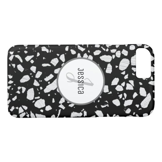 Gepersonaliseerd Abstract Terrazzo Black & White P Case-Mate iPhone Case (Achterkant (Horizontaal))