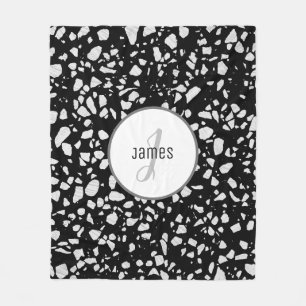 Gepersonaliseerd Abstract Terrazzo Black & White P Fleece Deken