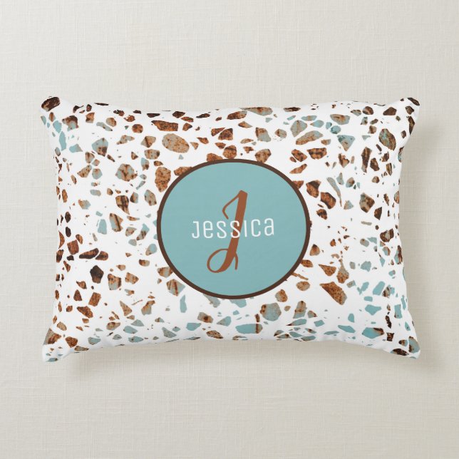 Gepersonaliseerd Abstract Terrazzo Brown & Blue Pa Accent Kussen (Voorkant)