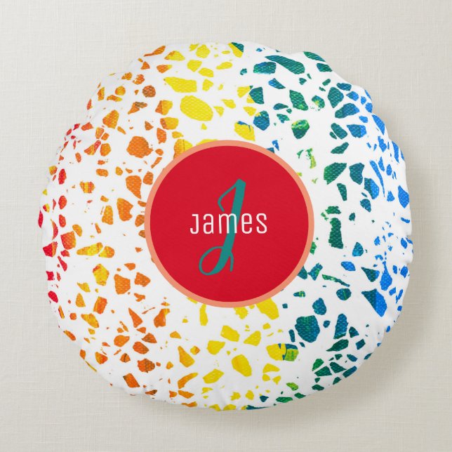 Gepersonaliseerd Abstract Terrazzo Colorful Patroo Rond Kussen (Voorkant)